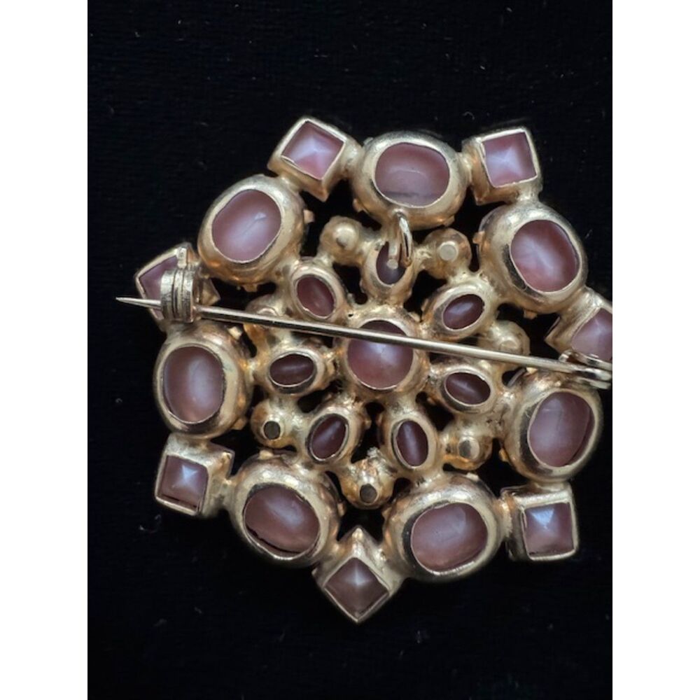 Vintage midcentury modern broches with pink glass moonglow cabochon stones. - Picture 4 of 6